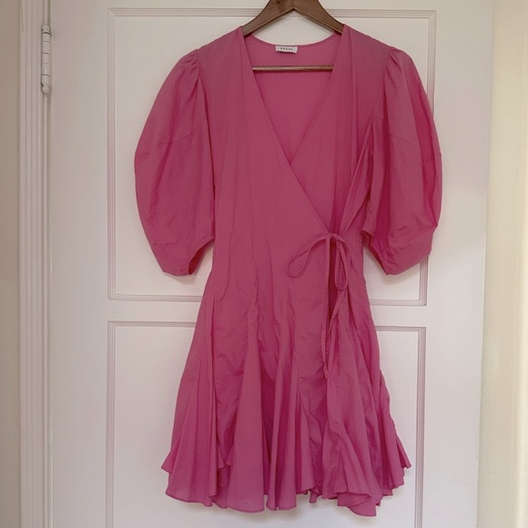 RHODE Rosie Prism Pink puff sleeve wrap mini dress - Picture 5 of 10